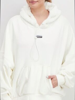 β‘οΈADIDAS Cozy Cream Hoodie Sherpa Lined Hood Layering Pullover Unisex Sz L